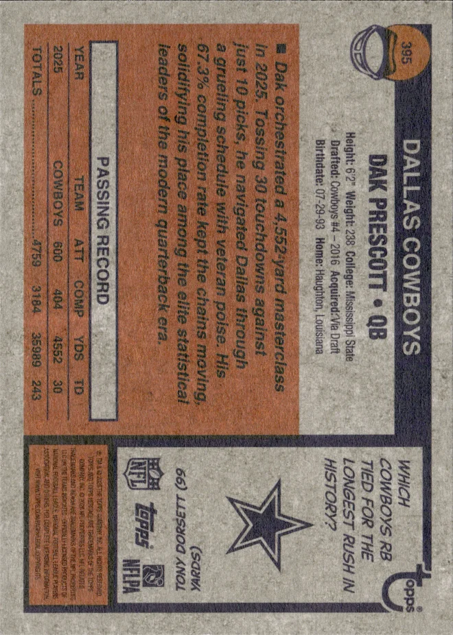 Dak Prescott card back