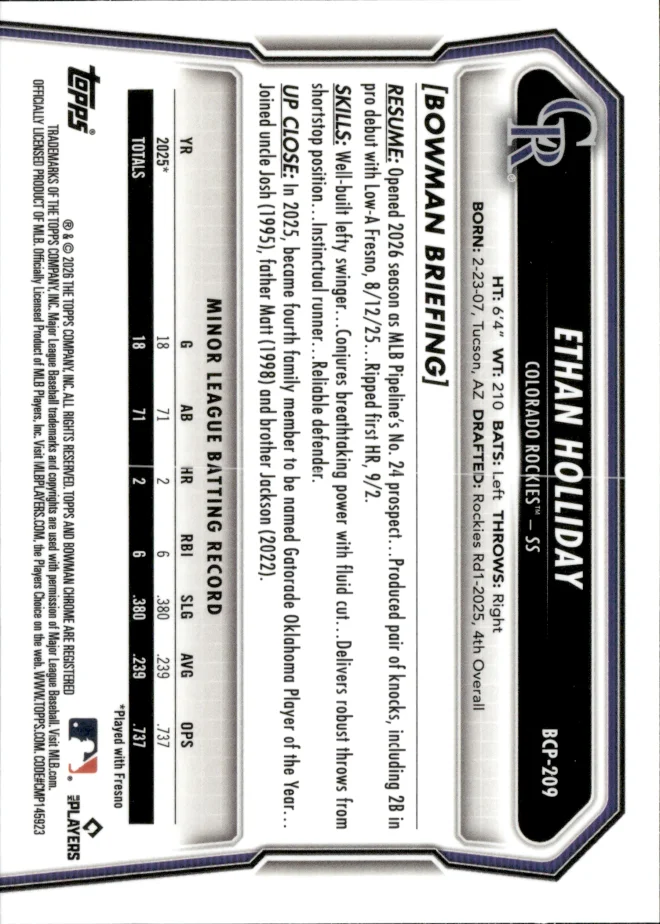 Ethan Holliday card back