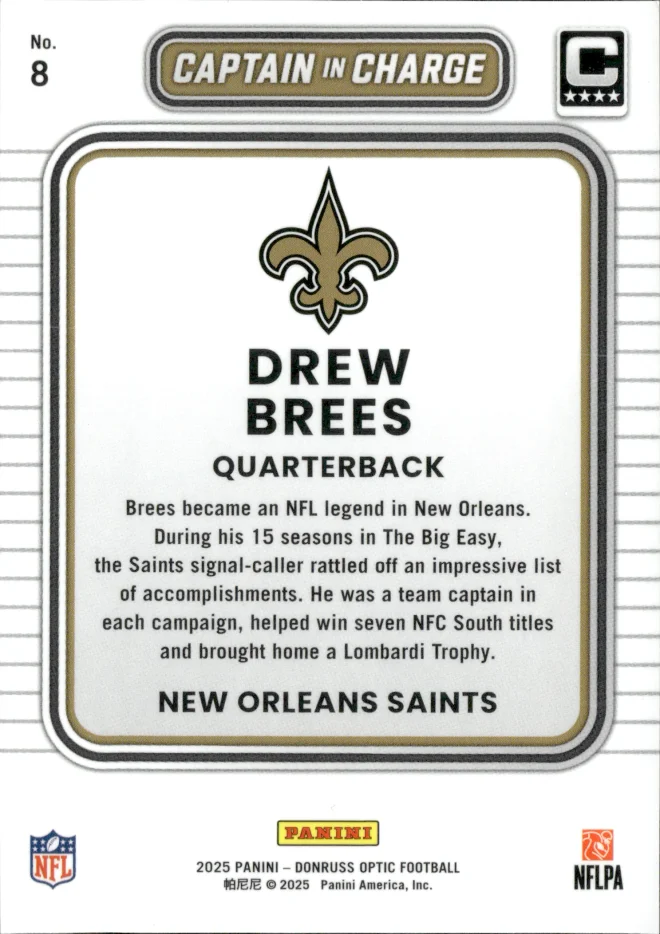 Drew Brees card back