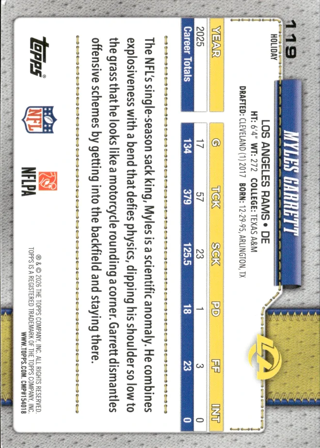 Myles Garrett card back