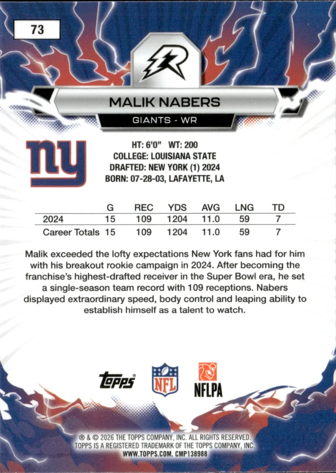 Malik Nabers card back