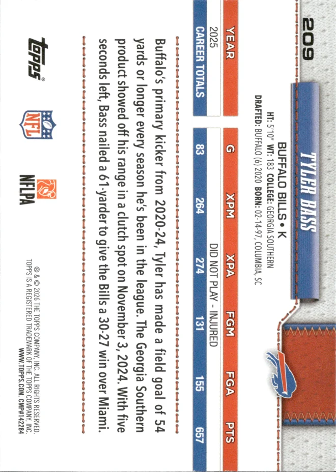 Tyler Bass card back