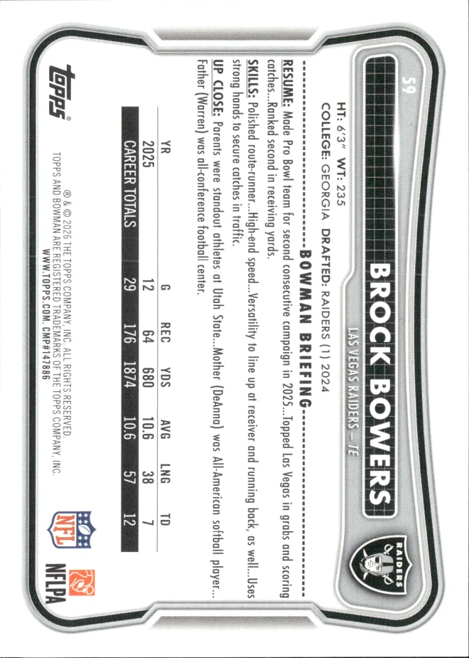 Brock Bowers card back