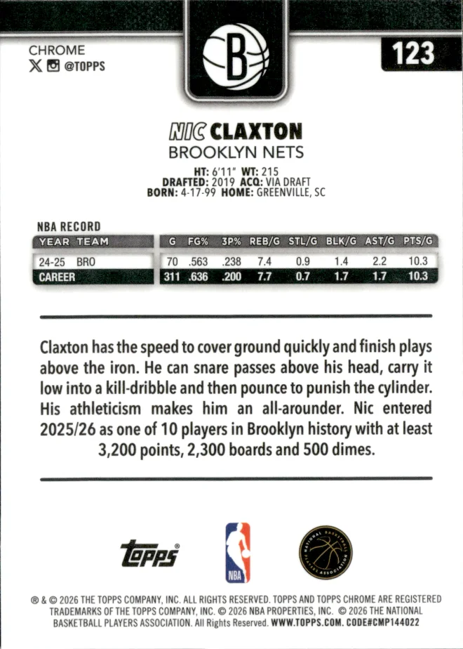 Nic Claxton card back