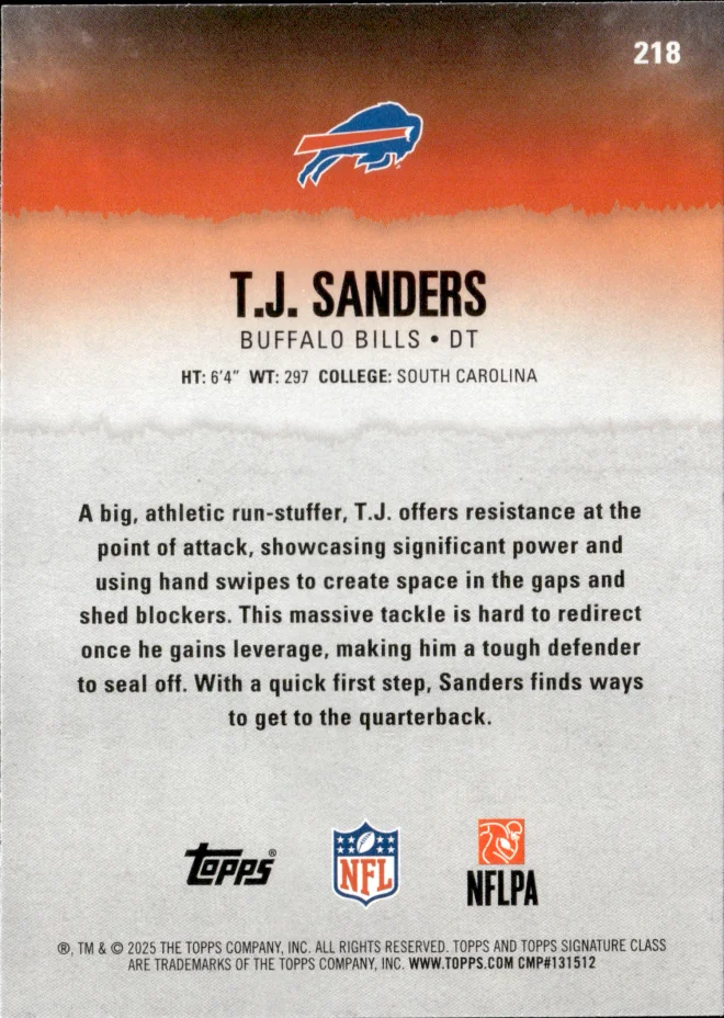 T.J. Sanders card back