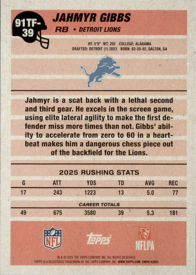Jahmyr Gibbs card back