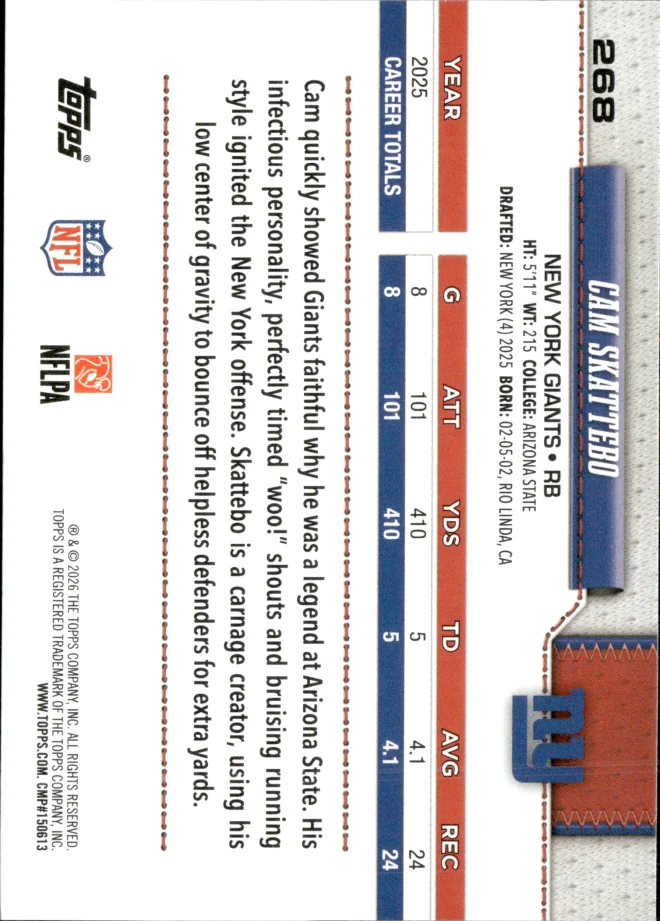 Cam Skattebo card back