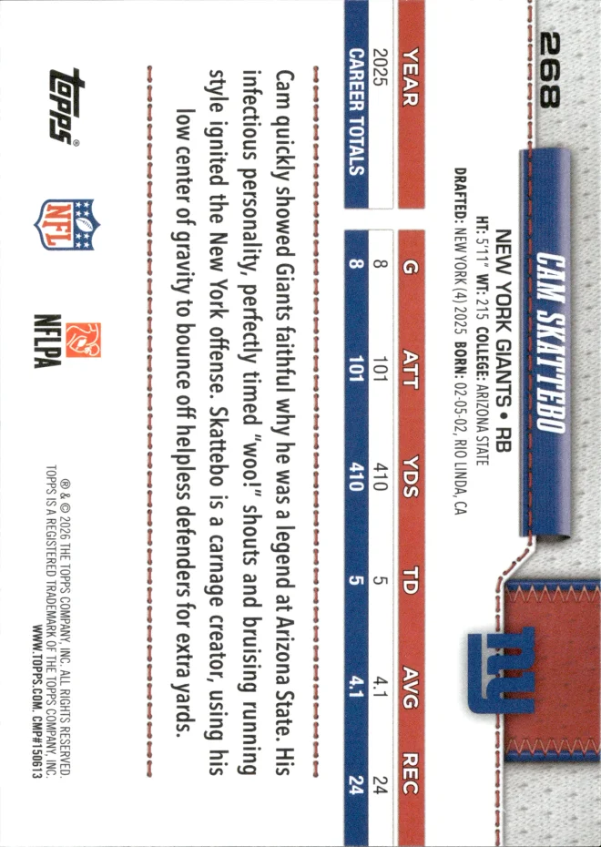 Cam Skattebo card back