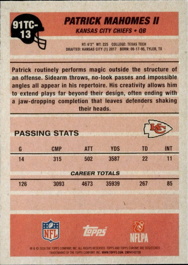 Patrick Mahomes II card back