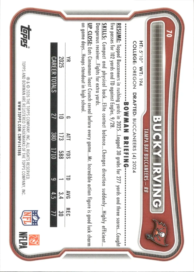 Bucky Irving card back