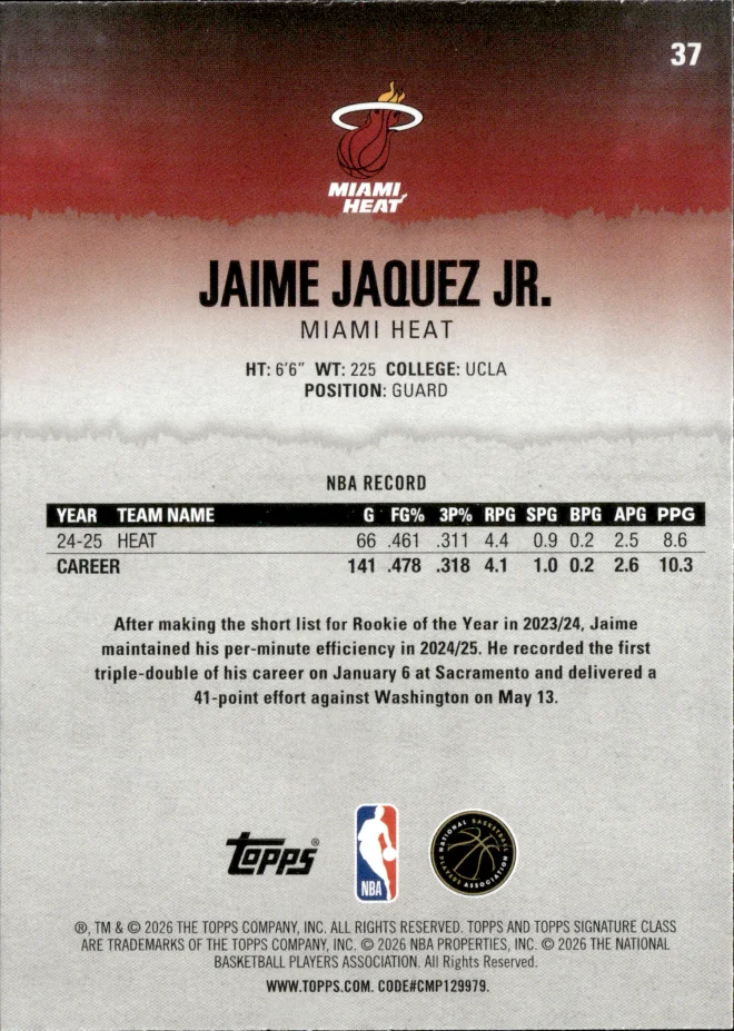 Jaime Jaquez Jr. card back