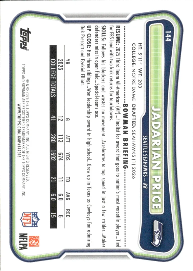 Jadarian Price card back