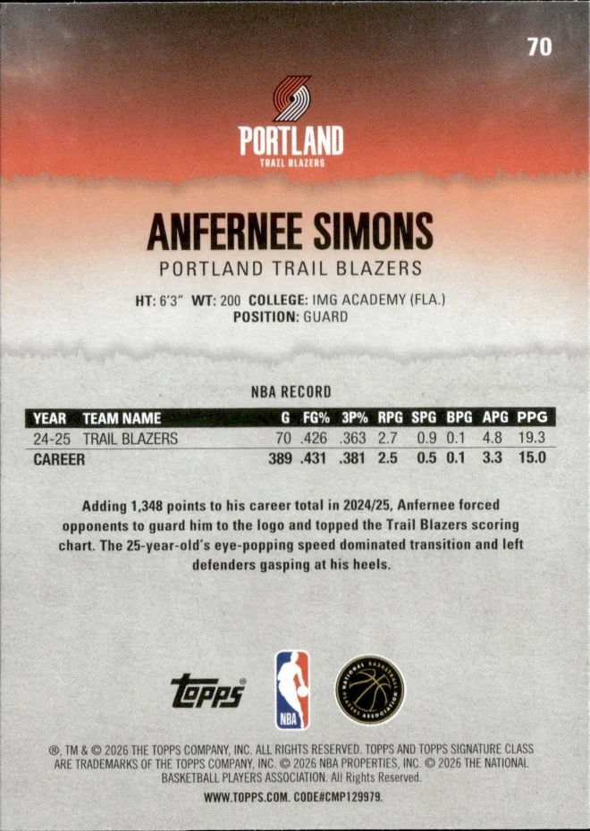 Anfernee Simons card back