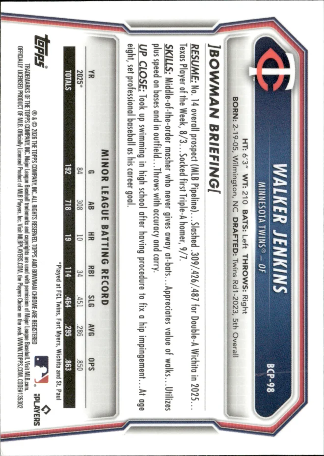 Walker Jenkins card back