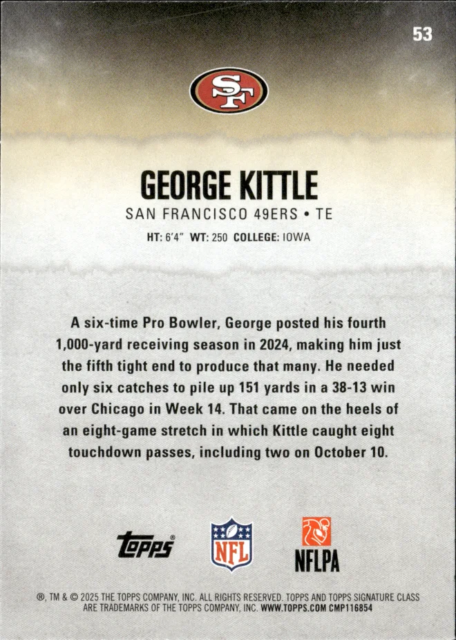 George Kittle card back