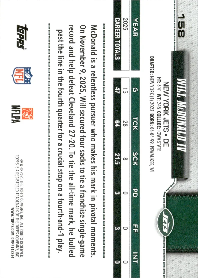 Will McDonald IV card back
