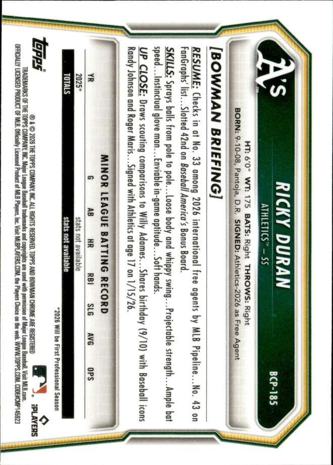 Ricky Duran card back