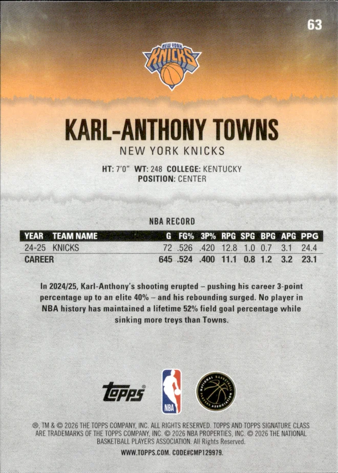 Karl-Anthony Towns card back