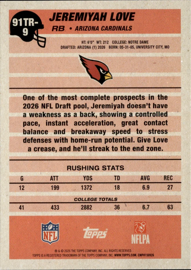 Jeremiyah Love card back