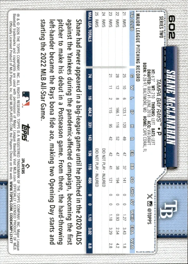 Shane McClanahan card back