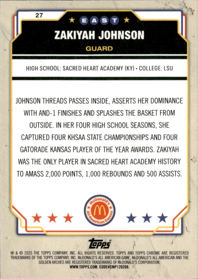 Zakiyah Johnson card back