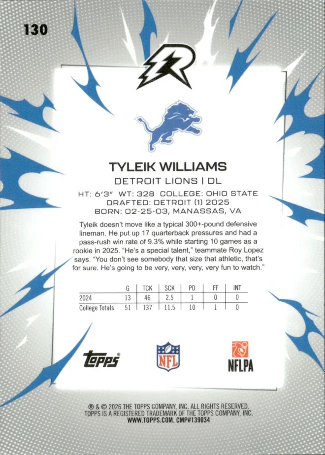 Tyleik Williams card back
