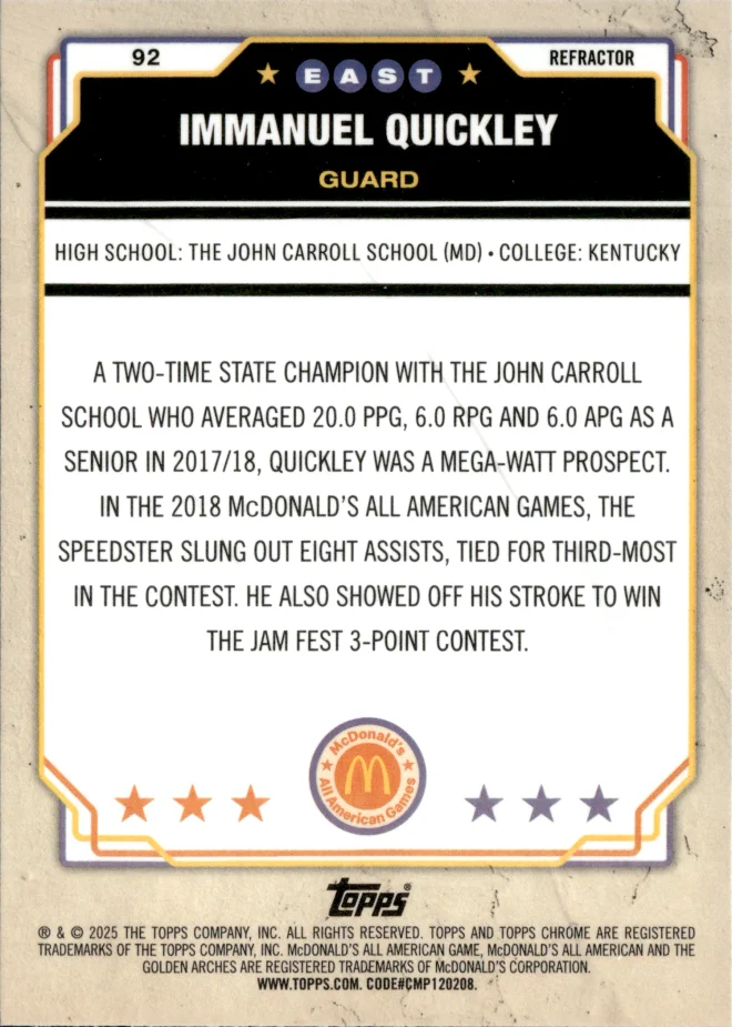 Immanuel Quickley card back