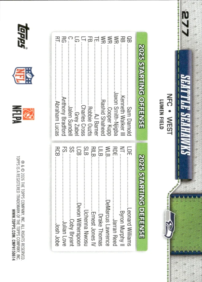 Seattle Seahawks card back
