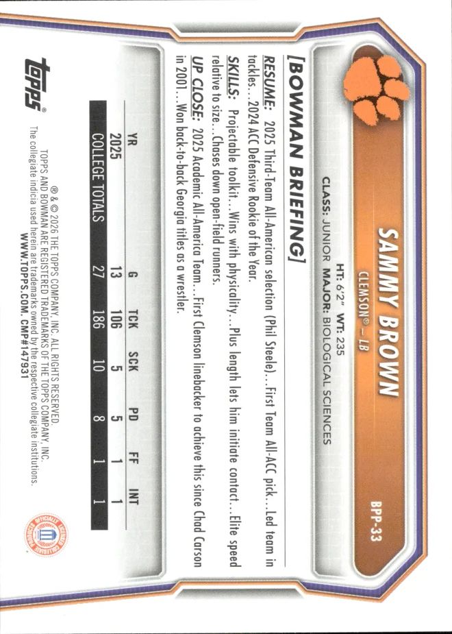 Sammy Brown card back