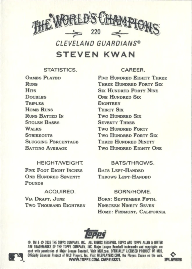 Steven Kwan card back