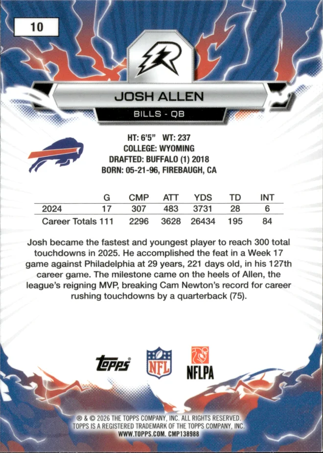 Josh Allen card back