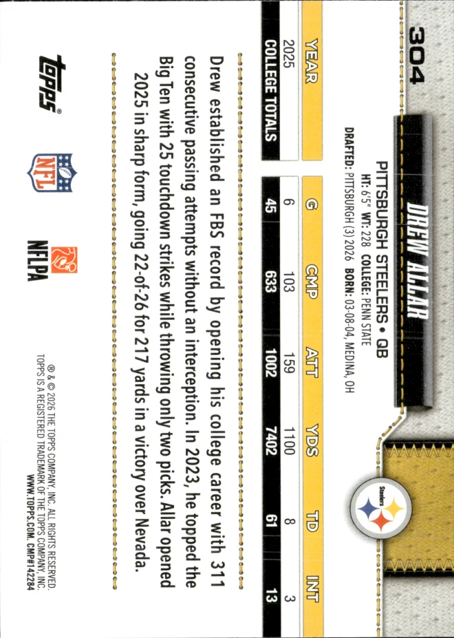 Drew Allar card back