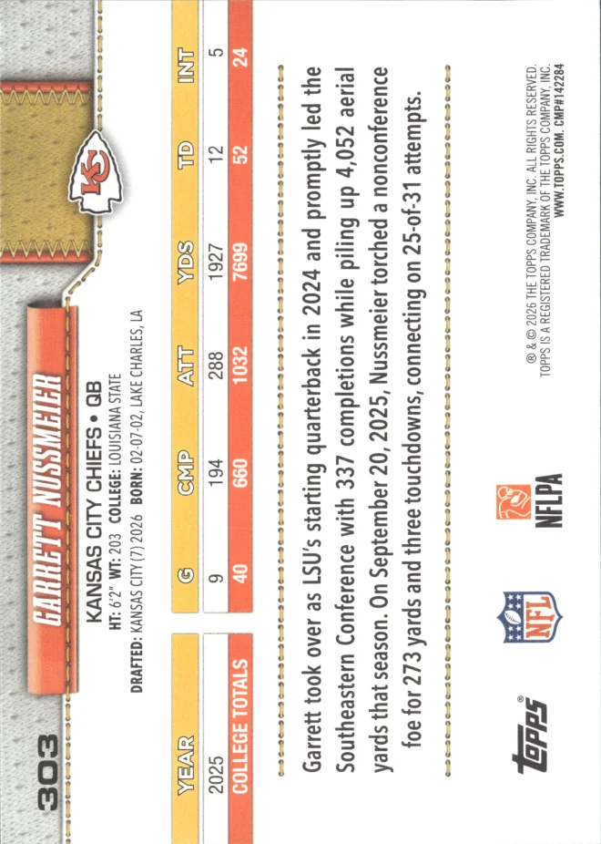 Garrett Nussmeier card back