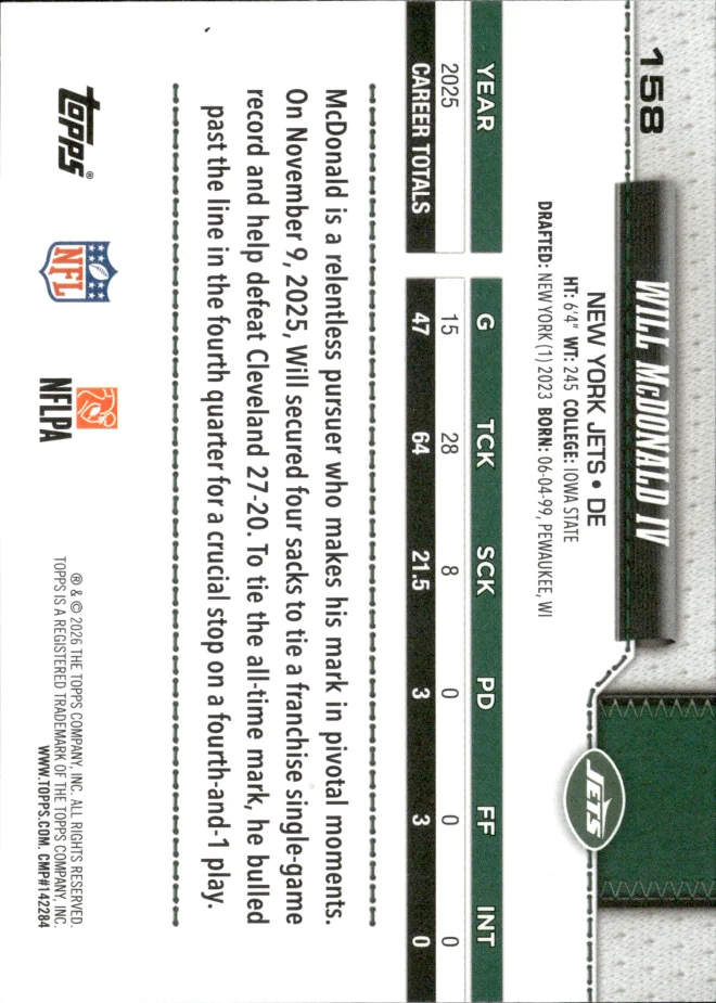 Will McDonald IV card back