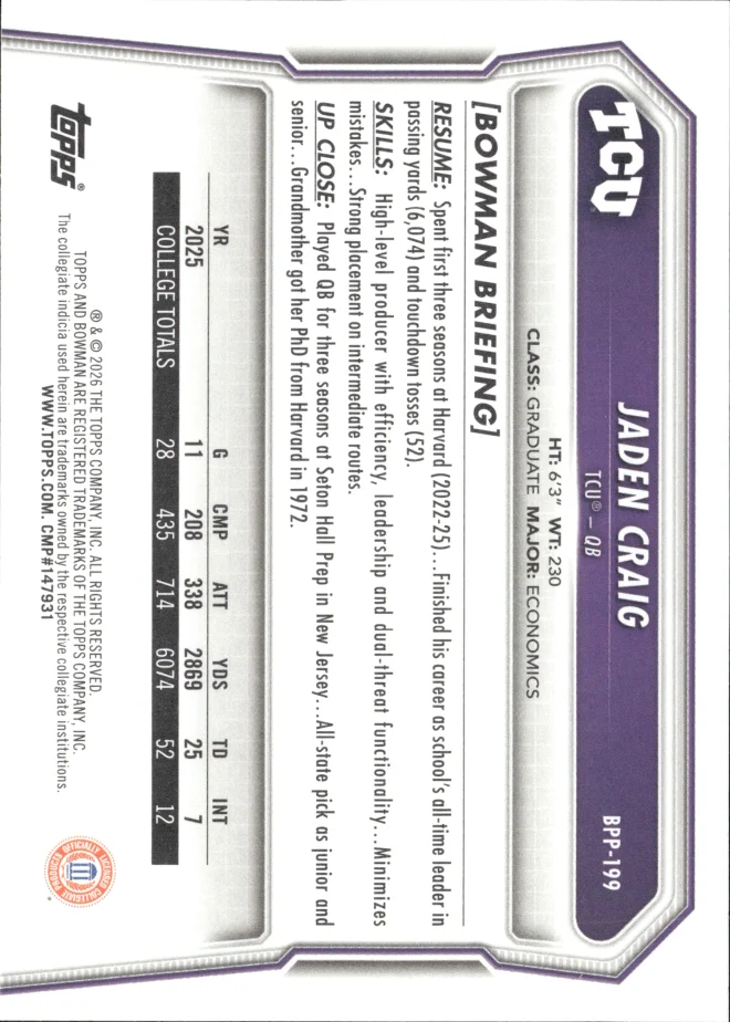 Jaden Craig card back