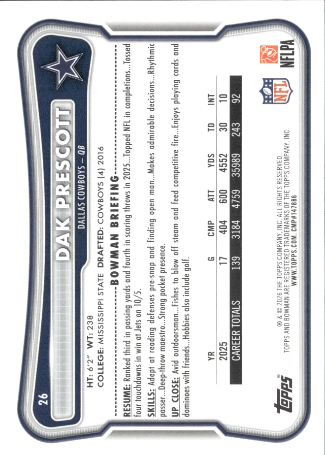 Dak Prescott card back