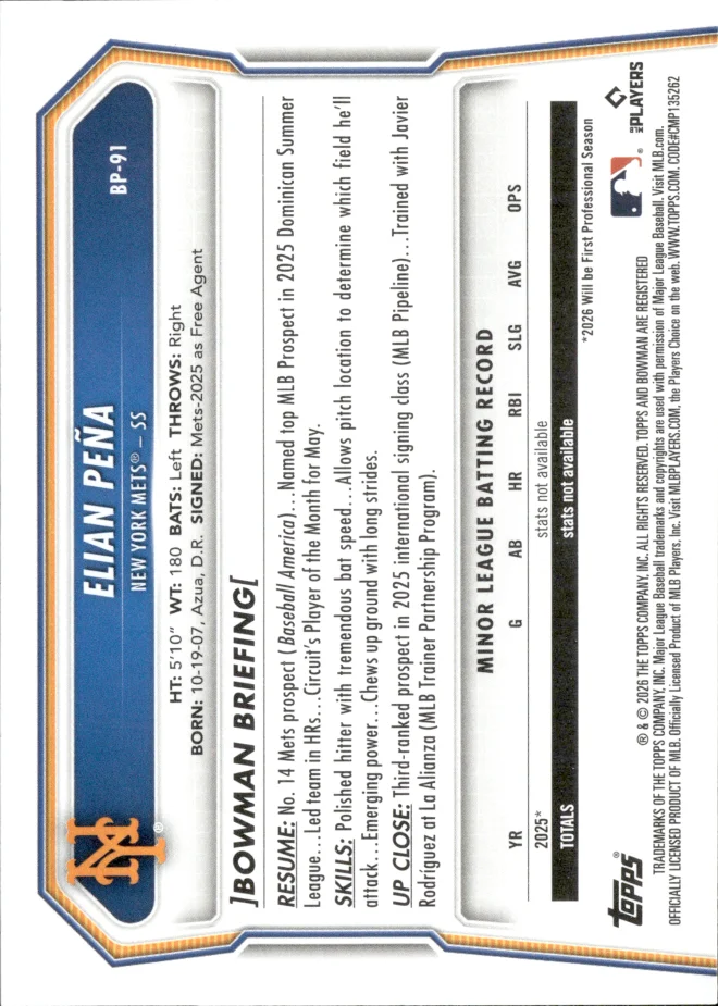 Elian Peña card back