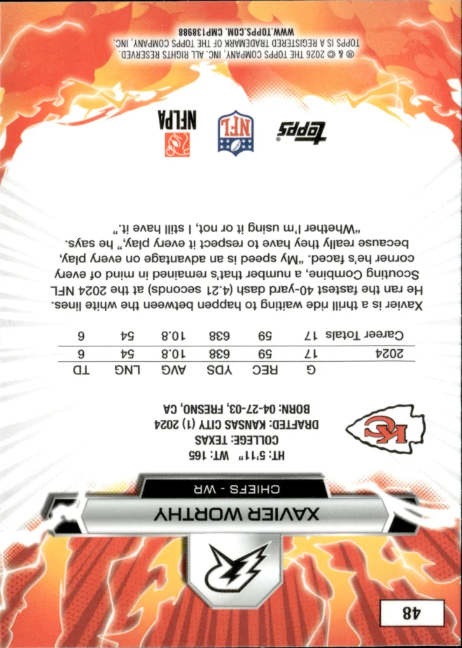 Xavier Worthy card back