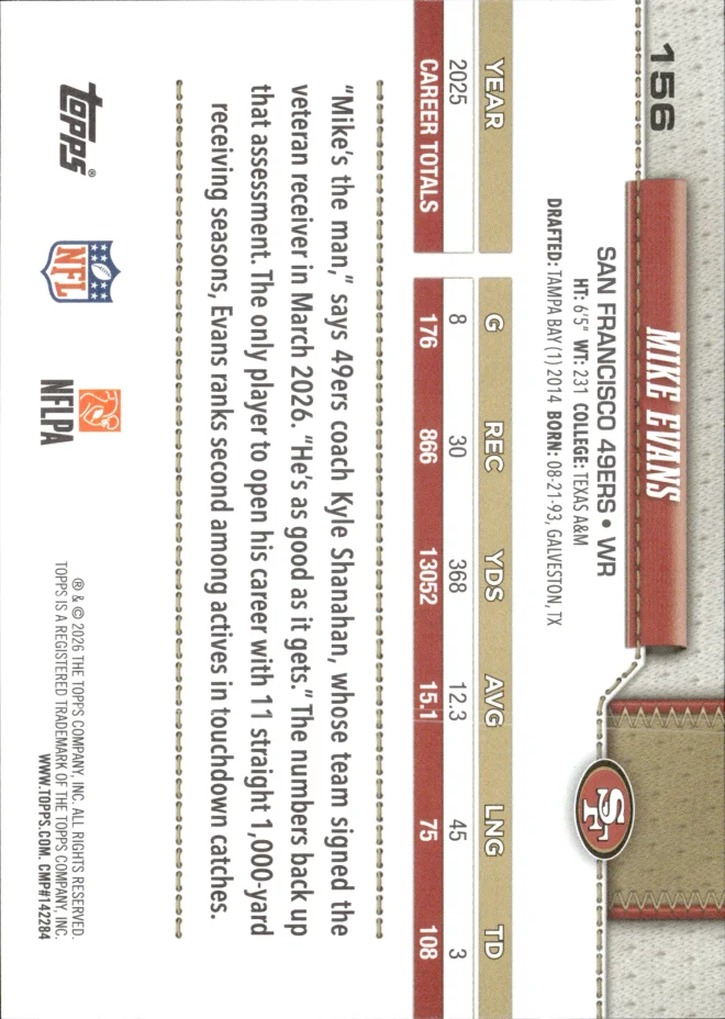 Mike Evans card back