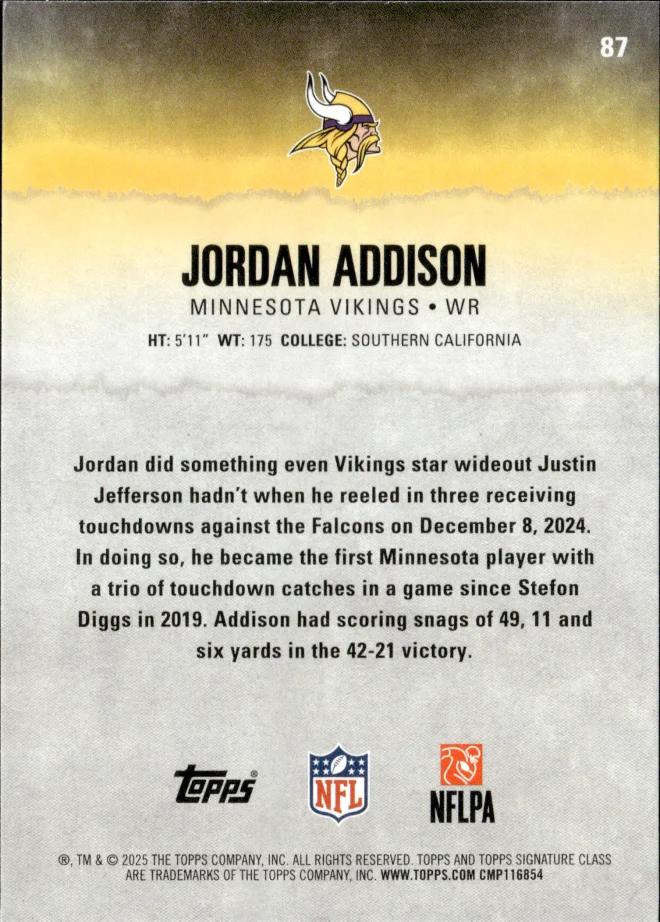 Jordan Addison card back