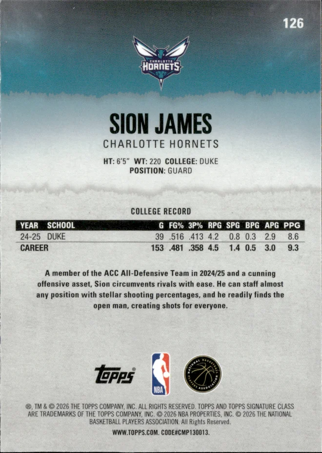 Sion James card back