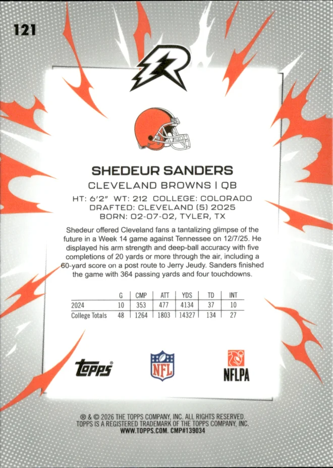 Shedeur Sanders card back