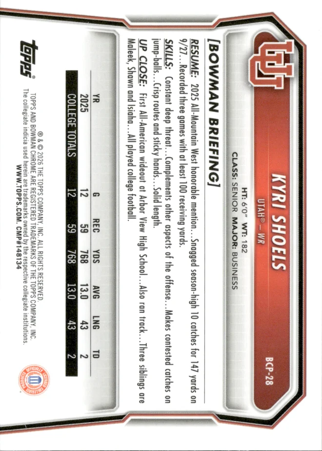 Kyri Shoels card back