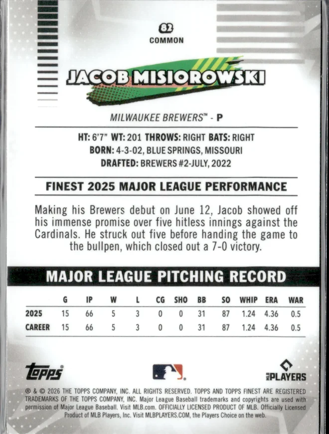 Jacob Misiorowski card back