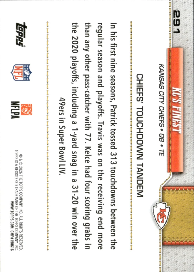 Patrick Mahomes / Travis Kelce card back
