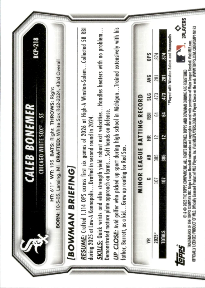 Caleb Bonemer card back