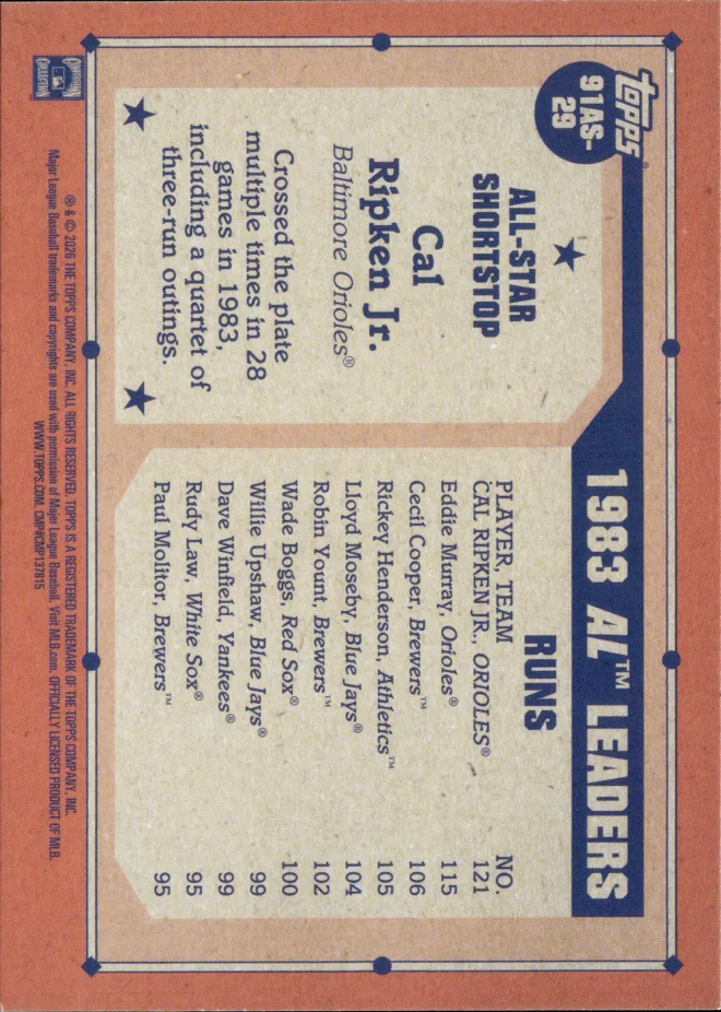 Cal Ripken Jr. card back