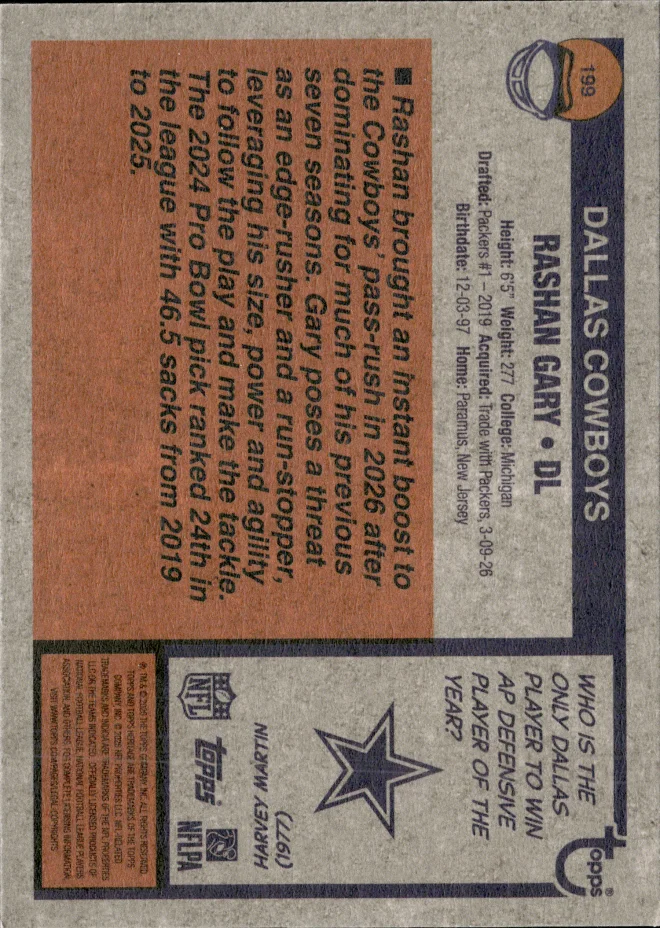 Rashan Gary card back