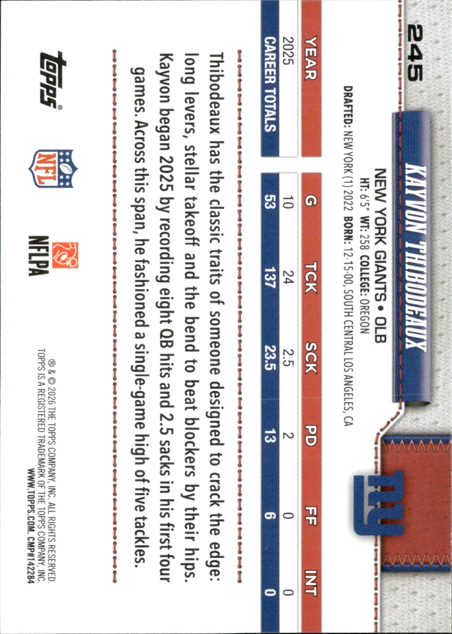 Kayvon Thibodeaux card back