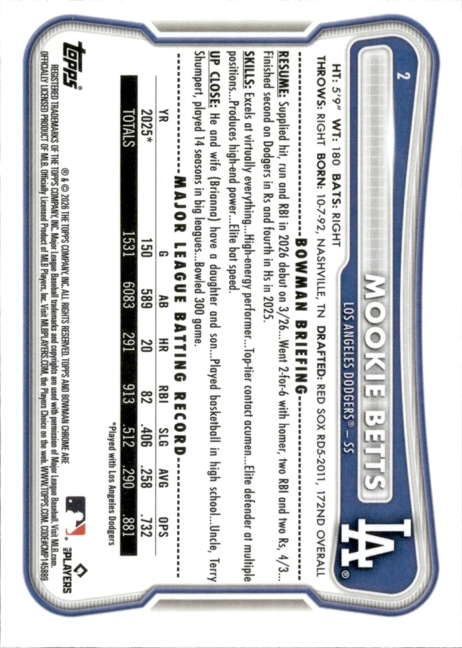Mookie Betts card back